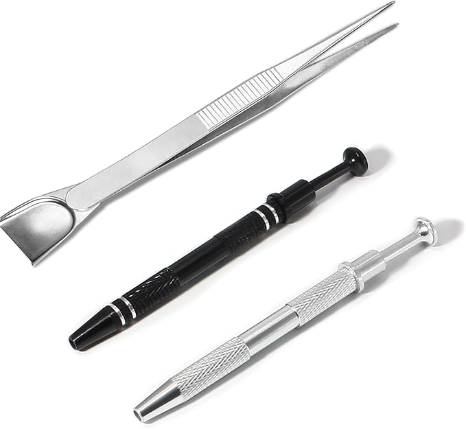 3 Pc Grabber Tool Holder Set, Stainless Steel 4 Claw Piercing Ball Grabber, Diamond Tweezers Pick Up Tool for Tiny Objects IC Chip Electronic Components
