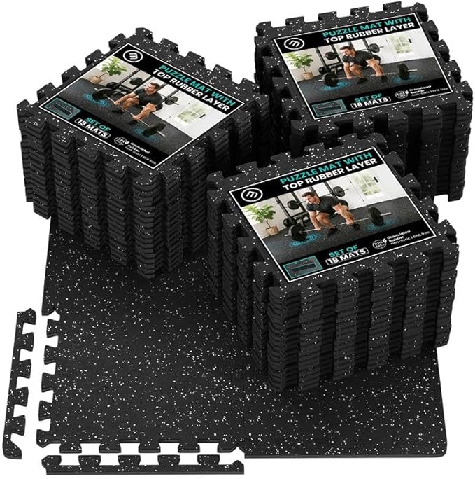 bemaxx Gym Mats Set - 54 pcs EVA Interlocking Foam Floor Tiles (12.6"x12.6"x0.4") 54sqft Protective Gym Flooring Sports Home Workout Exercise Mats Puzzle Garage Fitness Play-Room Pool Treadmill Bike