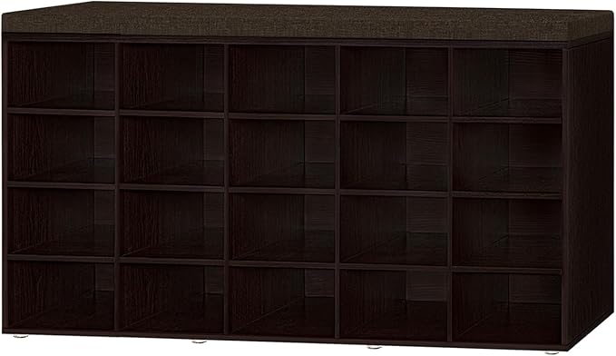 DINZI LVJ Shoe Storage Bench, 20-Cubby Shoe Rack Bench with Cushion, Fully Adjustable Shelves, Shoe Organizer for Closet, Entryway, Mudroom, Hallway and Garage, Espresso