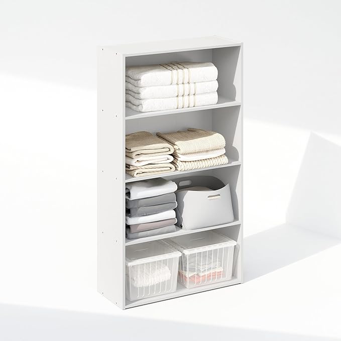 Furinno Reed Closet Organizers and Storage, 4-Tier Closet Organizer, Open Shelf Closet Storage, for Wardrobe, Bedroom, Living Room, White