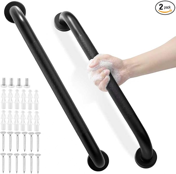 Grab Bars for Shower, Zynuhmo 2 Pack 20 Inch Anti Slip Bathroom Safety Grab Bar 1.25" Diameter Stainless Steel Shower Handrails for Handicap Injury Pregnant Senior Assist Shower Handles(Matte Black)