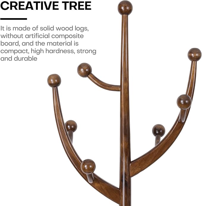 Bekrvio Coat Rack Freestanding Coat Tree with Sturdy Round Base, Unique Coat Hanger Stand, Heavy Duty Standing Coat Rack Clothes Stand for Winter Jacket, Hat, Entryway/Hallway/Bedroom, Walnut