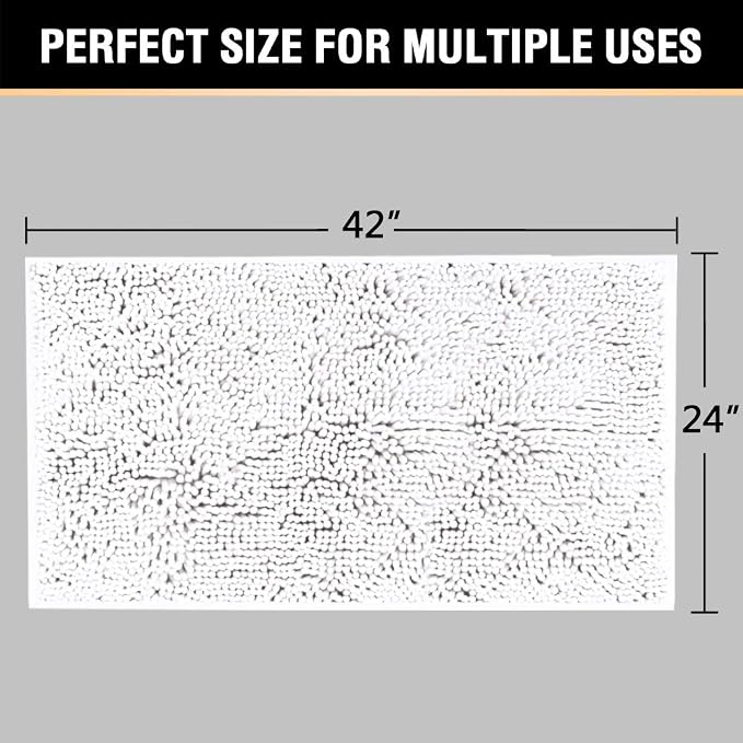 H.VERSAILTEX Microfiber Bath Rugs Chenille Floor Mat Ultra Soft Washable Bathroom Dry Fast Water Absorbent Bedroom Area Rugs, 24 x 42 - Inch, Pure White