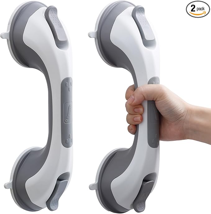 TAILI Shower Grab Bar, 2 Pack 12 Inch Suction Grab Bars for Bathtubs and Showers for Elderly, Shower Handle for Seniors Bathroom Safety Grip, No Drilling Removable,Grey,G9