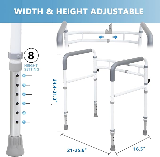 WeHwupe Toilet Rails - Toilet Safety Rail for Elderly Adults - Adjustable Bathroom Toilet Handles - Toilet Safety Frame & Rails - Toilet Grab Bars for Senior, Handicap & Disabled,Fits Most Toilets