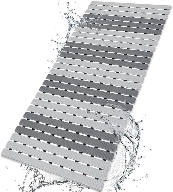 BEMISO Shower Mat Non Slip Bathtub Mat with Suction Cups and Drain Holes 37.4 x15.7 Inch Bath Mat for Tub & Shower.Easy Dry,Easy to Cut,Eco-Friendly