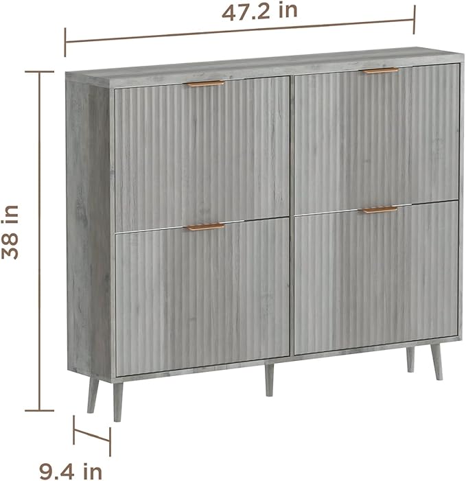Shoe Cabinet Storage,Modern Freestanding Organizer with 4 Flip Drawers,Narrow Shoe Rack Cabinet for Entryway,Grey