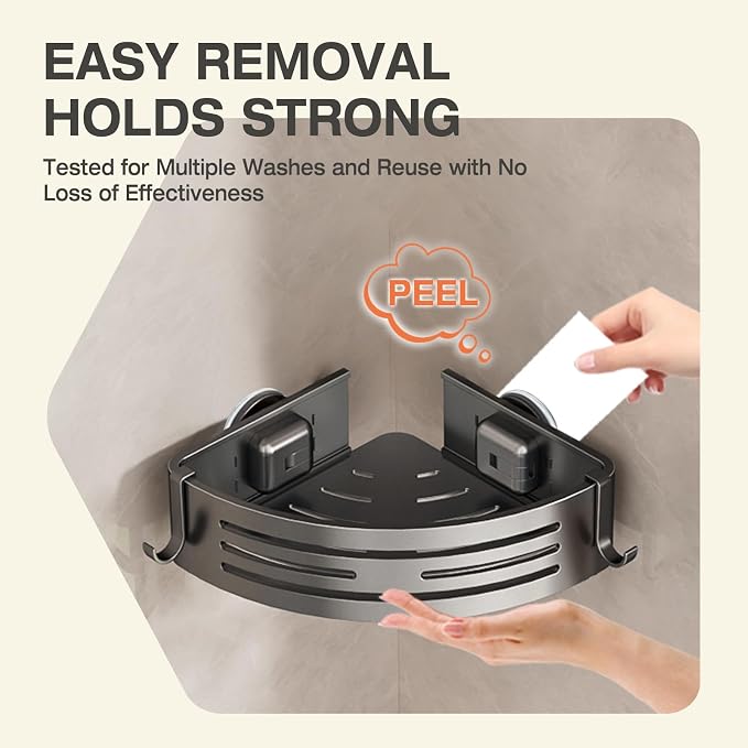 Lekesky Corner Shower Caddy Suction Cup, Shower Corner Shelf with a Towel Bar, No Drill shower rack, bathroom shelves for Organizers and Storage, Shower Shampoo Holder(Aluminum, 2-Pack, Gunmetal Gray)