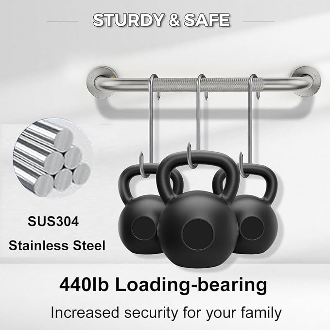 20 Inch Shower Grab Bar for Seniors 2 Pack,1.25'' Diameter 304 Stainless Steel Heavy Duty Anti-Slip Bathroom Safety Handicap Grab Bar for Shower, Bathtub & Toilet, Wall Mounted, Supports 500lbs