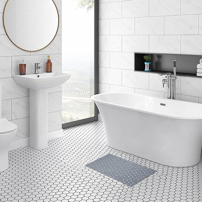 Bambo Bath Mat Bathroom Rugs Floor Wood Shower Bathtub Waterproof Non Slip Accessories 16x24 Inch Easy to Clean, Grey,1 pc