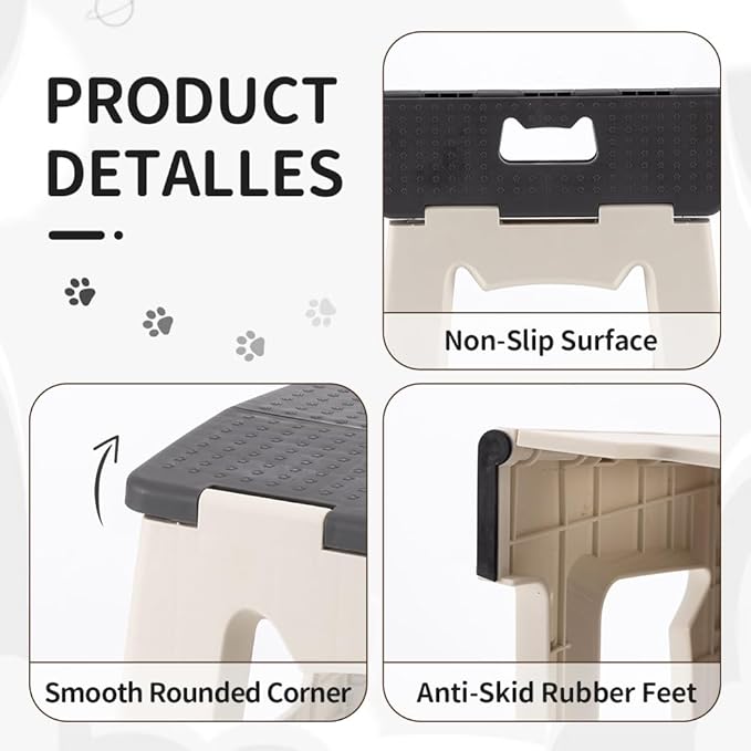 CasaZenith Step Stool Foldable, 9'' Folding Step Stool for Kids & Adults, Hold Up to 300lb, Lightweight Small Collapsible Step Stools with Handle, Stepping Stools Suitable for Kitchen Bathroom (Gray)