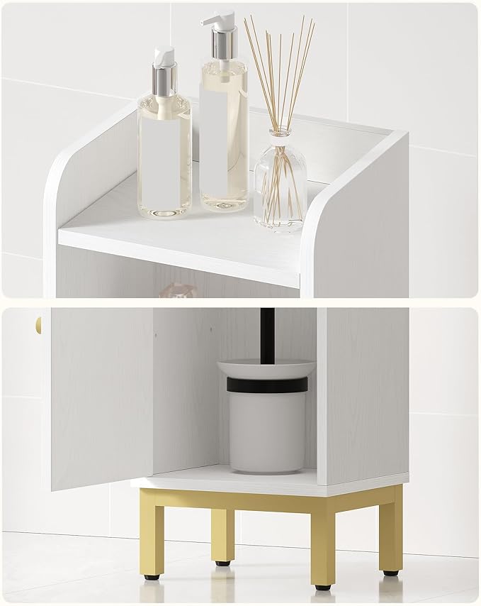 Hzuaneri Bathroom Storage Cabinet, Small Corner Floor Cabinet with Door and Shelves, Narrow Toilet Paper Holder, Bathroom Organizer with Adjustable Shelf, for Small Spaces, White BC38213G