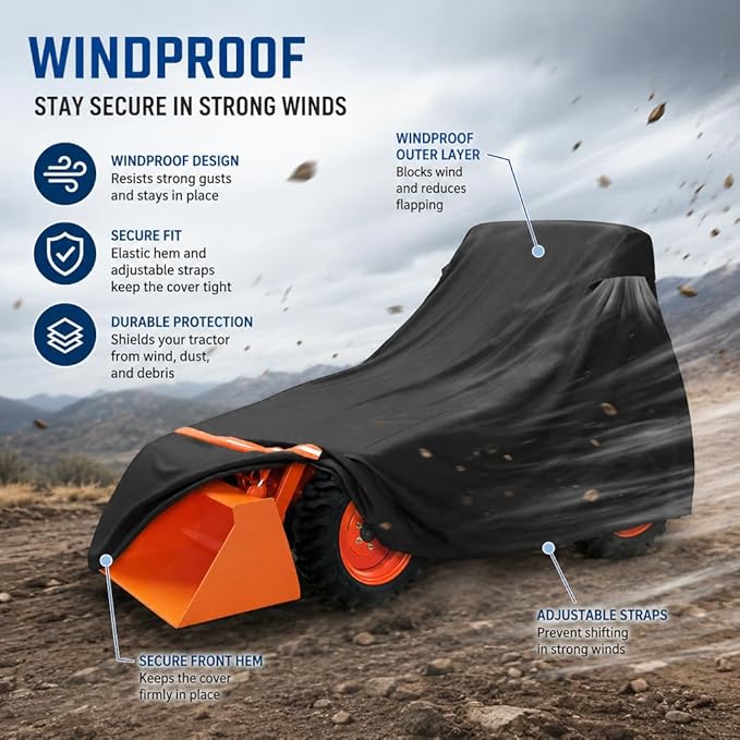 Heavy Duty Tractor Cover for Mahindra 3616 2008–2015, Water Resistant Outdoor Utility Tractor Cover with Windproof Straps, for Compact Lawn Farm Tractors