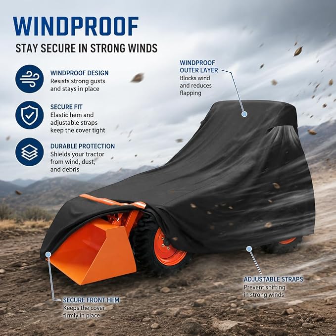 Heavy Duty Tractor Cover for Mahindra 2126 HST Cab 2024-pr, Water Resistant Outdoor Utility Tractor Cover with Windproof Straps, for Compact Lawn Farm Tractors