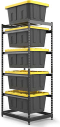 27 Gallon Tote Storage Rack, Heavy-Duty Storage Bin Rack Organizer, 5-Tier Standing Storage Bin Shelves, 250 lb Capacity, Maximize Space for Garage, Warehouse, Utility, 1 Pack Pro(Totes Not Included)