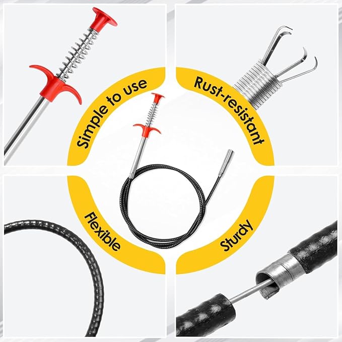 118" Flexible Grabber Claw Tool Reacher, Drain Snake Hair Drain Clog Remover Tool with 4 Claws Bendable Hose for Litter Pick, Home and Kitchen Sink, Drains, Toilet
