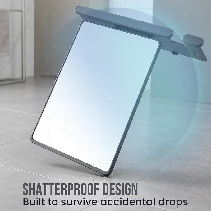 TAILI Shower Mirror Fogless for Shaving with Razor Holder, Anti-Fog with Powerful Suction Wall Mounted for Bathroom, Makeup Shave Mirror for Men & Women, Shatterproof & Removable, Grey
