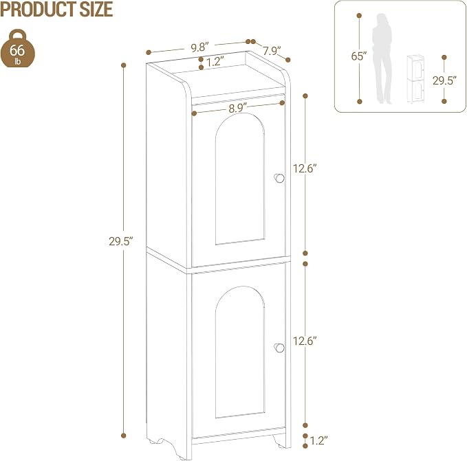 Hzuaneri Bathroom Storage Cabinet, Small Corner Floor Cabinet with 2 Doors and Adjustable Shelf, Narrow Toilet Paper Cabinets, Bathroom Organizer for Small Spaces, 7.9" D x 9.8" W x 29.5" H Yellow