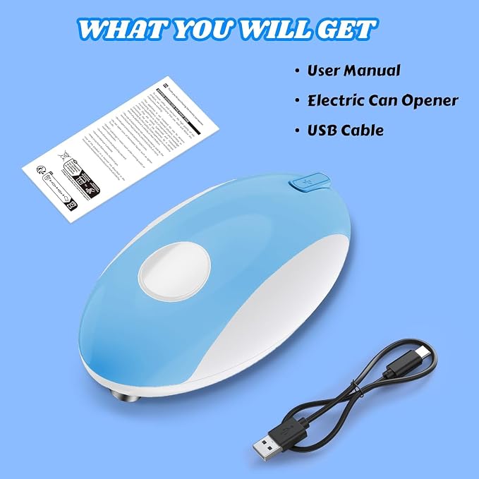 USB Rechargeable Electric Can Opener – Battery Operated, One Touch Automatic Operation, Magnetic Lid Holder & Smooth Edge Cutting, Cordless & Easy to Use for Seniors, Works with All Standard Cans