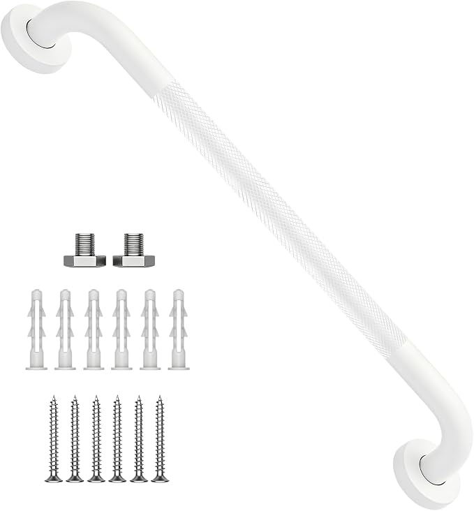 20 Inch Shower Grab Bar 1.25" Dia, White Anti Slip Bathroom Grab Bar, 304 Stainless Steel Knurled Handicap Grab Bars, Safety Support Handrail, Assist Bath Shower Handle for Elderly Injury Senior