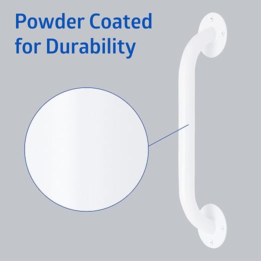 Medline White 12” Grab Bar for Shower & Bathtub, Independence Aid & Ease of Movement — For Elderly, Handicapped or Seniors, 300 lb. Capacity, 1 Bar