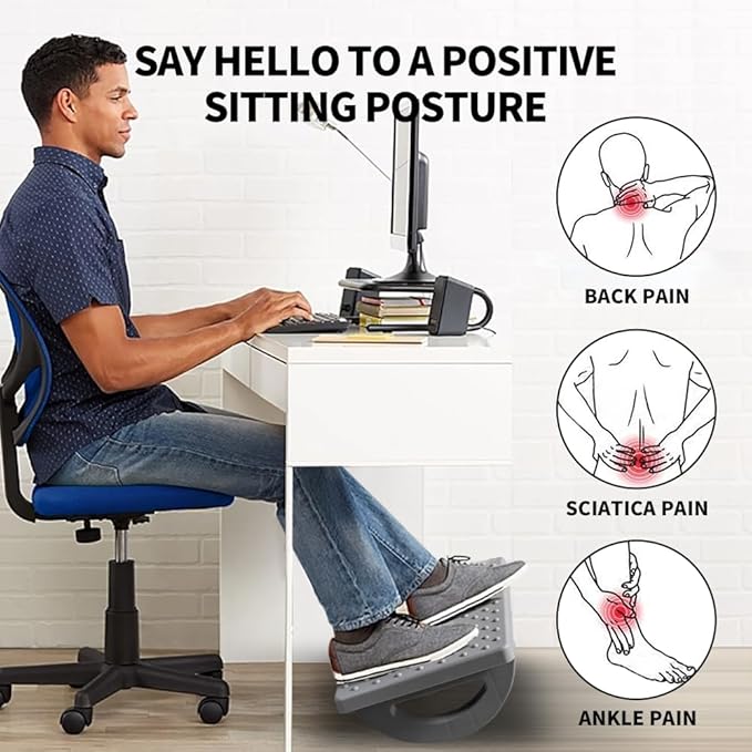 CasaZenith Foot Rest for Under Desk at Work - Ergonomic Foot Stools for Under Office Desk - Rocking Footrest with Roller Massager - Leg Rest for Chair, Computer Gaming -13" L x 9.6" W x 5" H (Gray)