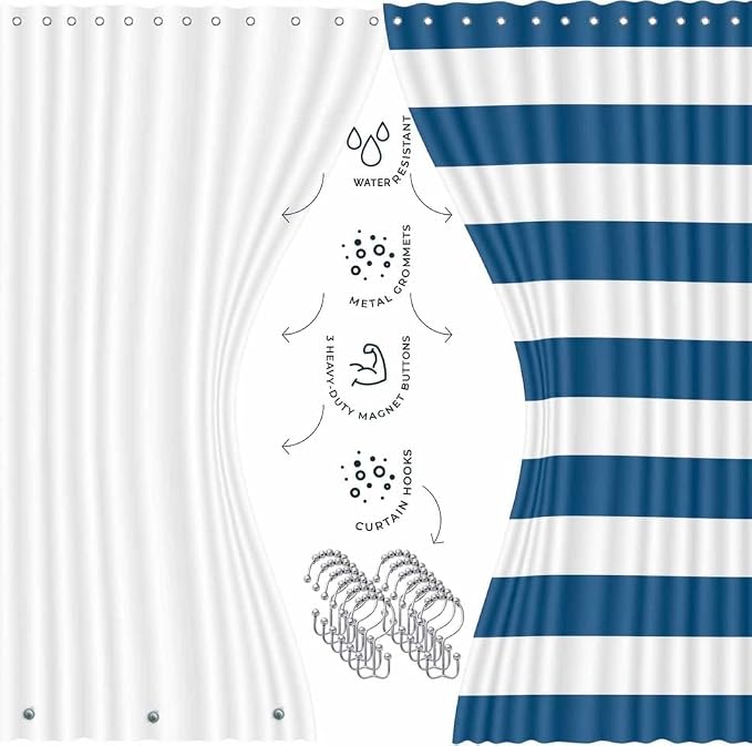 Clara Clark Bathroom Set - Navy Bathroom Accessories Set, 20PC Bathroom Accessory Set, Shower Curtain Set with Liner, Toothbrush Holder, Soap Dispenser, Soap Dish, Toilet Brush Holder, and Trash Can