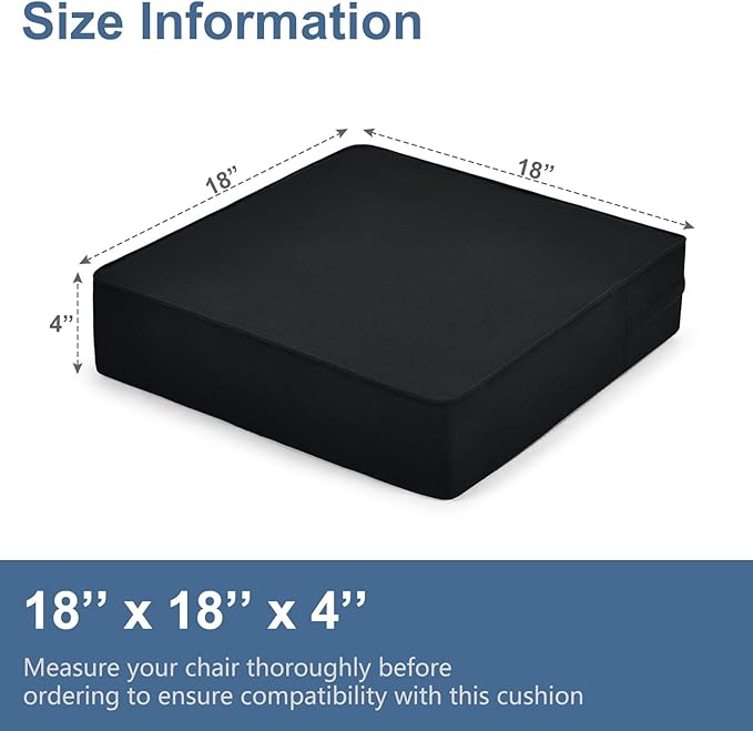 Shinnwa Gel Memory Foam Recliner Cushion for Elderly, Dual-Layer Foam Chair Pad, Extra Large Seat Cushion for Couch, Armchair, Wicker Chairs, Floor, 18 × 18 × 4in, Black
