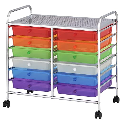 ECR4Kids 12-Drawer Value Mobile Storage Utility Cart, Craft Organizer, Assorted
