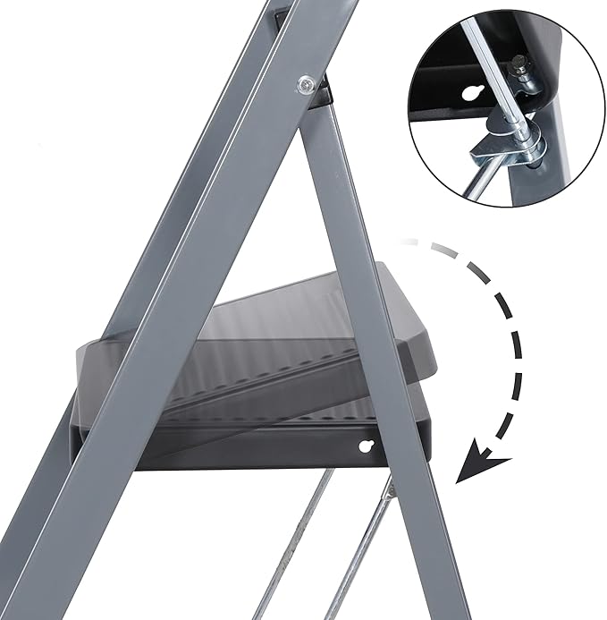 ZENY 3 Step Ladder Folding Step Stool with Wide Anti-Slip Pedal, Convenient Handgrip, Portable Steel Step Stool, 300 lbs Sturdy Steel Ladder for Household and Office