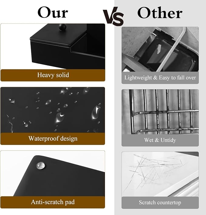 Luxspire Bathroom Counter Organizer, Marble Toothbrush Holder for Bathroom 6 Slot, Bathroom Vanity Organizer with Lid, Bathroom Organizer Countertop for Cotton Ball, Q-Tips, Floss, Matte Black