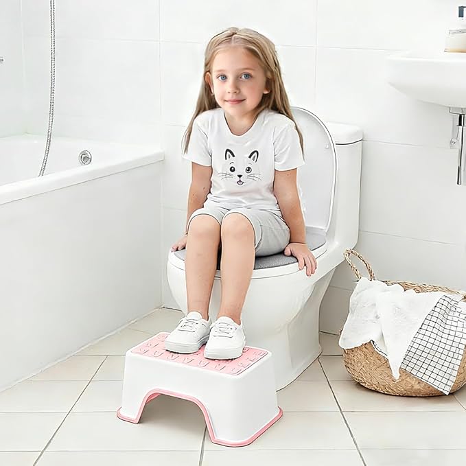 5 Inch Height Step Stool, 11.8" L x 7.5" W Toddler Step Stool, One Step Stools for Kids, Small Child Foot Stool for Bed, Bathroom, Toilet, Potty Training - Pink 11.8" L x 7.5" W x 5''H
