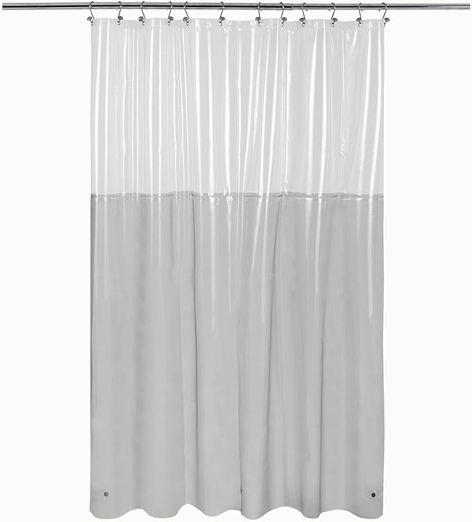 Shower Curtain Liner with 3 Magnets - Heavy Duty PEVA Plastic Shower Curtain for Bathroom, Waterproof Vinyl & See Through Liner, Metal Grommets - Color Block Clear/Black, 72x72