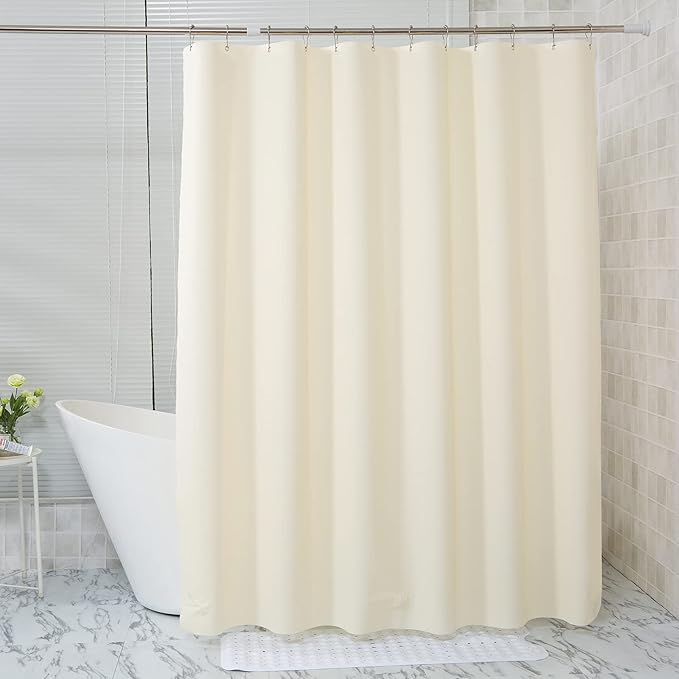 AmazerBath Beige Shower Curtain Liner Plastic, 8G PEVA Shower Liner Cream, Heavy Duty Shower Curtains for Bathroom, Cream Shower Curtain Waterproof 72x72 with 3 Weighted Stones and 12 Grommets