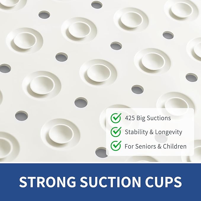 OTHWAY Extra Large Shower Mat 47"x 32", TPE Non Slip Shower Mat for Shower Stall, Inside Walk in Shower Mats with Drain Holes Suction Cups, Anti-Slip for Elderly Kids (White)