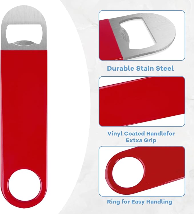 KTOJOY 3 Pack Bottle Openers,Beer Bottle Openers, Speed Openers, Stainless Steel Flat Bottle Opener with Exquisite Packaging, for Kitchen, Bar or Restaurant 7 inches Red, Black, Blue