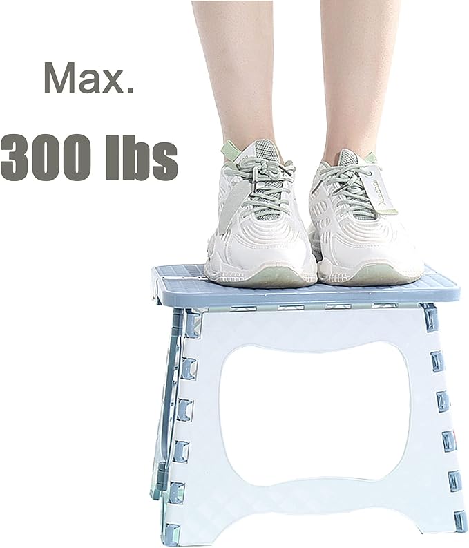 Folding Step Stool Compact Plastic Foldable Step Stool Holds Up to 300 lbs,12 inches,30cm,Non-Slip(Green) 1PCS