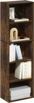 Furinno LUDER Book Shelf, 5-Tier Bookshelf, Bookcase with Open Shelves, 9.4 x 15.8 x 52, Easy Assembly, for Living Room, Bedroom, Home Office, Amber Pine