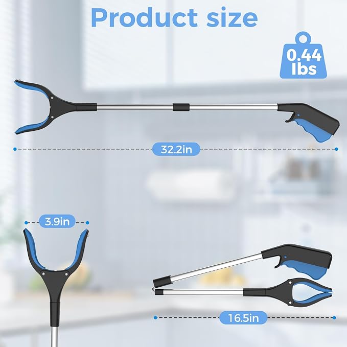 Grabber Reacher Tool for Seniors, 2 Pack Easy Grip 32" Long Handle Foldable Reacher Grabbers with Easy Grip & Magnetic Tip, Reaching Assist Pickup Tool for Trash, Ideal for Elderly & Disabled