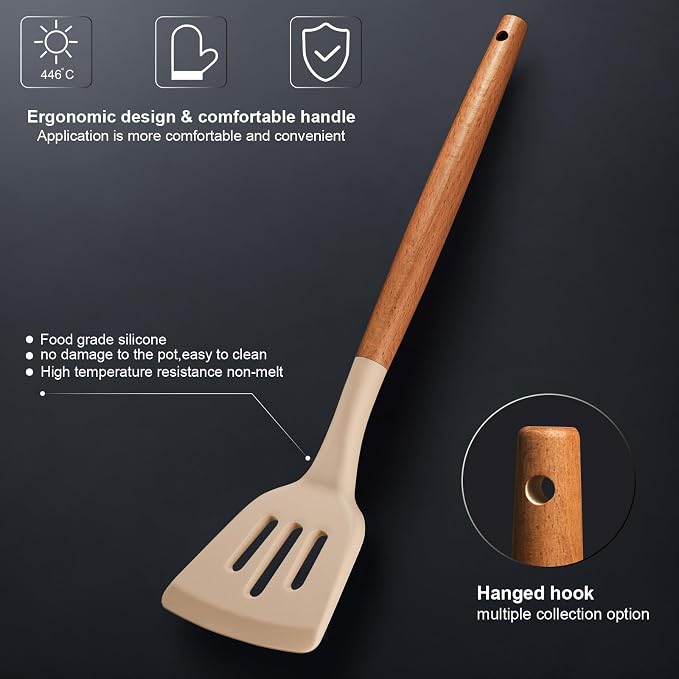 RAXCO Cooking Utensils Set,18-Piece Kitchen Utensils and Knife Set,Khiki | Food-grade Silicone Utensils Heat-resistant to 410°F,5-Piece Stainless Steel Kitchen Knife with Sharpener and Cutting Board