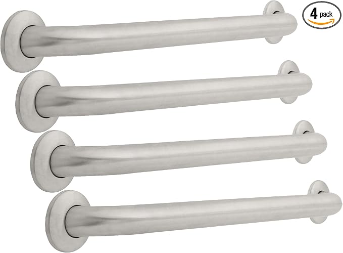 Franklin Brass (4-Pack) 24" ADA Grab Bar Concealed Screw Bathtub Handle Safety Grip Bar in Stainless Steel 1-1/2" Diameter Wall Mount Shower Grab Bar Handicap 5624