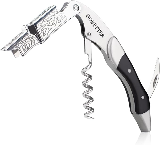 GOBETTER Wine Opener, Professional Corkscrews for Wine Bottles Cap Remover, Manual Wine Key for Home Use, Servers, Waiters Bartenders and Wine Lovers, Ebony Wood