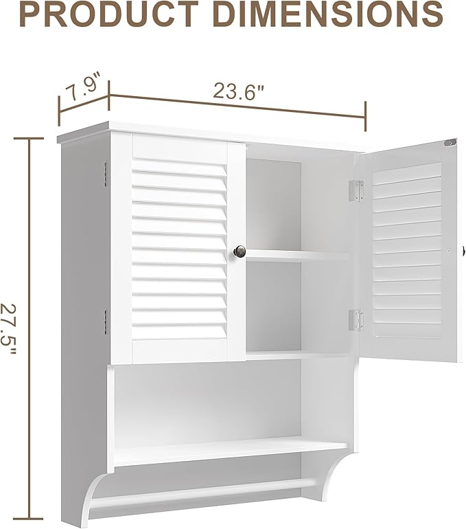 ChooChoo Medicine Cabinet, Bathroom Wall Cabinet, 2 Doors Over The Toilet Space Saver Storage Cabinet with Large Space, White