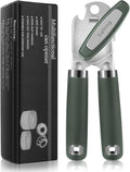 Safring Can Opener Manual, Heavy Duty Handheld Strong Can Opener with Soft Touch Handle, Sharp Blade Smooth Edge, Can Openers with Multifunctional Bottle Opener, Hunter Green