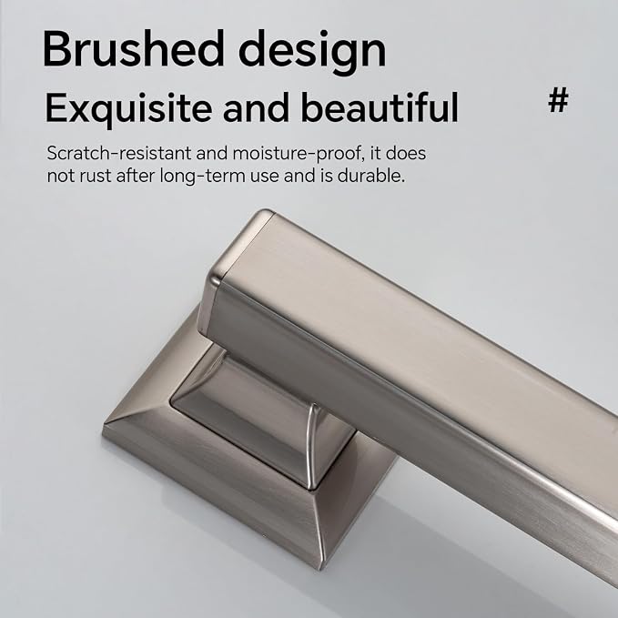 Joyrain Stainless Steel Square Grab Bar - ADA Compliant 500lb Weight Limit, 16/24/32 Inch Bathroom Safety Rail for Seniors & Disabled (Brushed Stainless Teel, 16 inch)