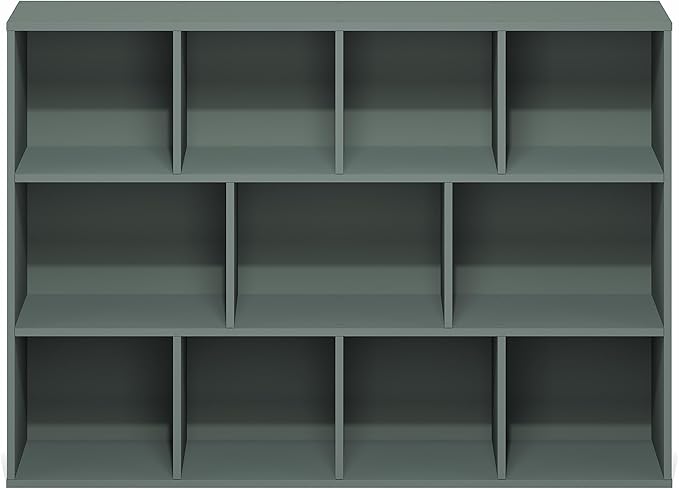 Furinno LUDER Book Shelf, 11-Cube Bookshelf, Reversible Bookcase, 9.4 x 29.1 x 41.7, Easy Assembly, for Living Room, Bedroom, Home Office, Sage Green
