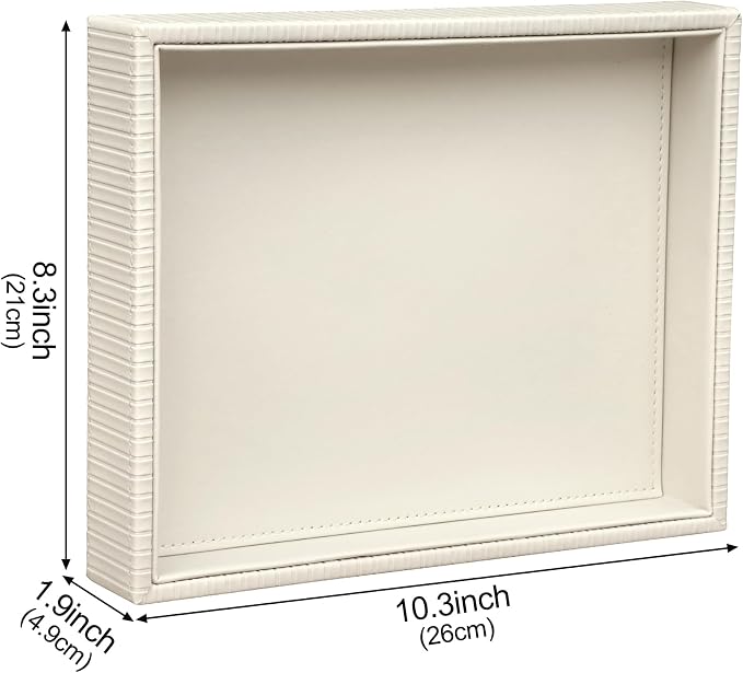 HofferRuffer Faux Leather Vanity Tray, Elegant Desktop Storage Organizer, Decorative Catchall for Perfume, Bathroom Valet, Nightstand or Dresser, 10.2 x 8.4 x 1.8 inches (CreamWhite Stripe)