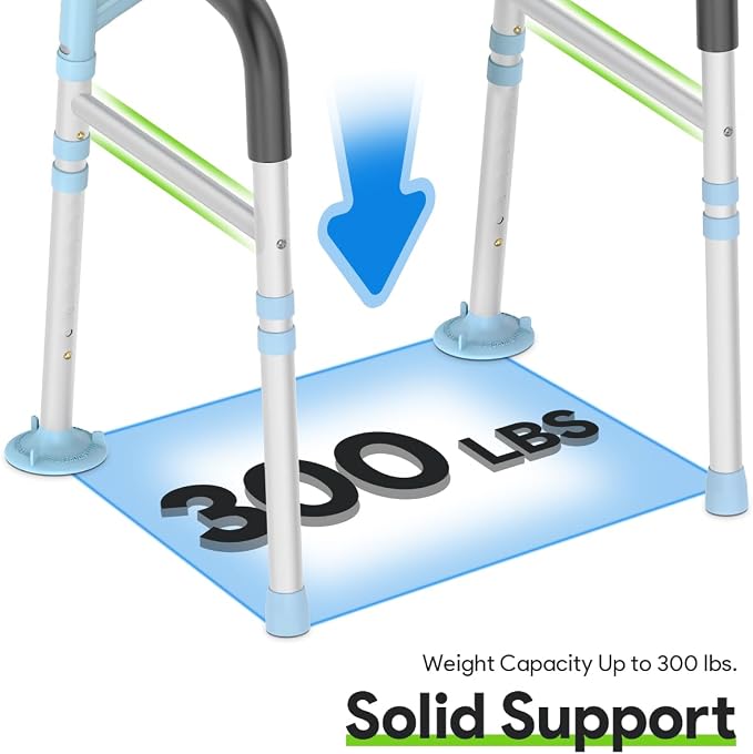 Delog Toilet Safety Rails 300 lb - Adjustable Toilet Safety Frame & Rails, Toilet Safety Rail for Elderly Adults, Toilet Handles for Seniors, Toilet Bars for Elderly & Handicap (Blue)