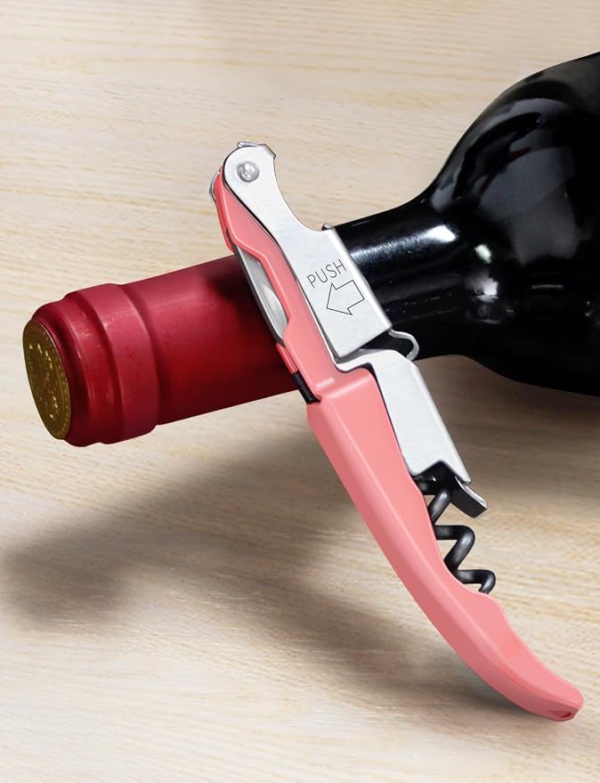 CORKAS Wine Key - Professional Handcrafted Heavy Duty Waiter Corkscrew, Compact Wine Opener with Double Hinged, Foil Cutter and Bottle Opener, Gifts for Severs, Sommelier, Bartenders (4Pack-Pink)