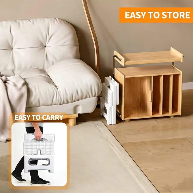 2 Step Stool Foldable, Non-Slip Steps, Folding Step Stool for Adults & Kids, Plastic Stool Pool Ladder, Collapsible Stools 2 Step Ladder for Kitchen Toilet Bedroom Office RV, Holds 330 lbs